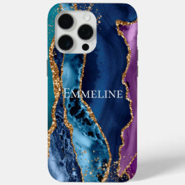Funda Para iPhone 15 Pro Max Mármol Purpurina de oro azul turquesa