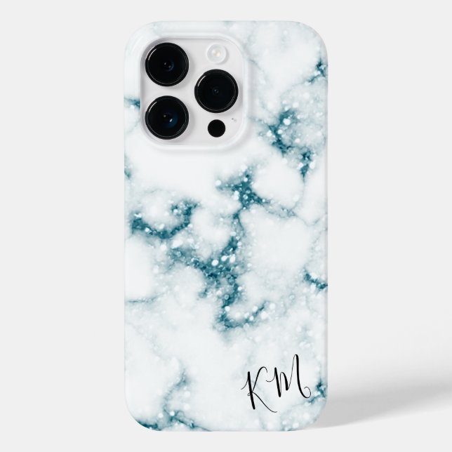 Funda De Case-Mate Para iPhone Mármol Purpurina turquesa personalizado (Reverso )