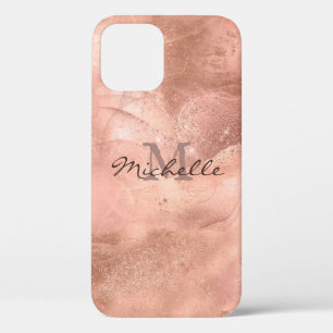 Funda Para iPhone 12 Pro Mármol Rosa de oro - Monograma elegante