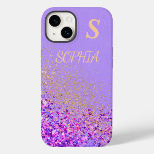 Funda Para iPhone 14 De Case-Mate Mármol rosa elegante monograma con brillo dorado
