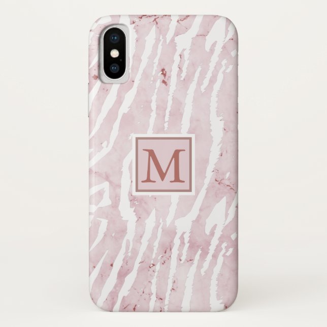 Funda De Case-Mate Para iPhone Mármol rosa moderno con impresión animal y monogra (Reverso)