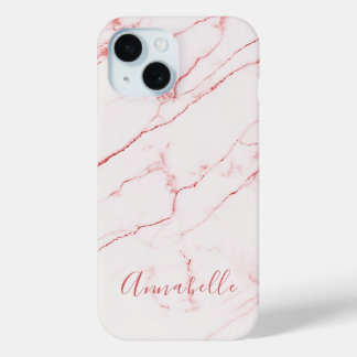 Funda Para iPhone 15 Mármol rosa Monograma moderno de estilo