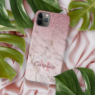 Funda Para iPhone 11 Pro Max Mármol rosa personalizado con brillo de oro rosa p