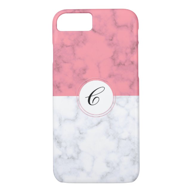 Funda De Case-Mate Para iPhone Mármol Rosa Y Blanco Con Letra Personalizado Inici (Reverso)