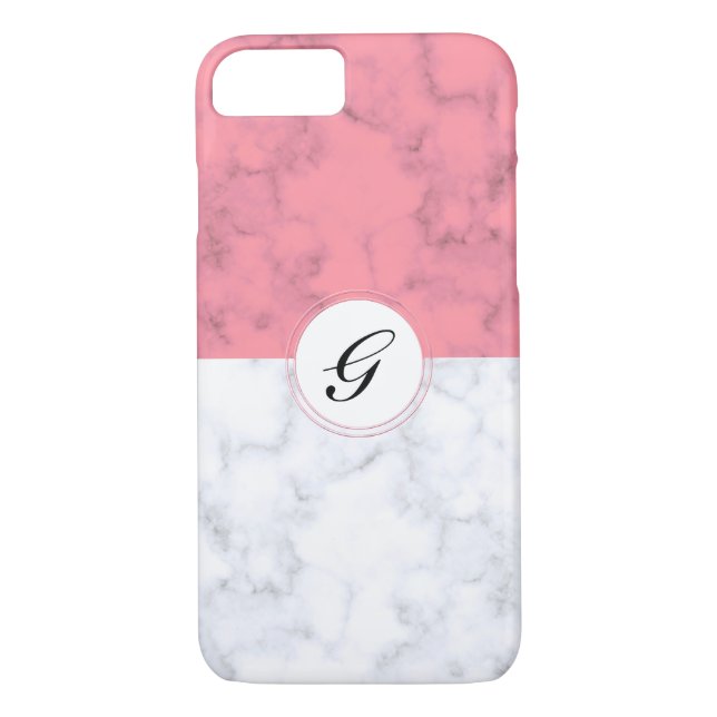 Funda De Case-Mate Para iPhone Mármol Rosa Y Blanco Con Letra Personalizado Inici (Reverso)