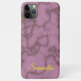 Funda Para iPhone 11 Pro Max Mármol rosa y dorado elegante con nombre personali