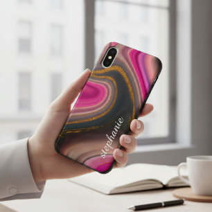 Funda Para iPhone X Mármol Rosa y Dorado Monograma