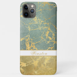 Funda Para iPhone 11 Pro Max MÁRMOL verde azulado Y ORO, TEXTO EDITABLE
