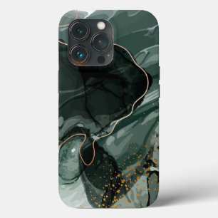 Funda Para iPhone 13 Pro Mármol verde esmeralda y oro, fondo de mármol