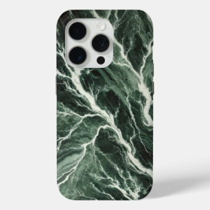 Funda Para iPhone 15 Pro Mármol verde forestal con venas blancas