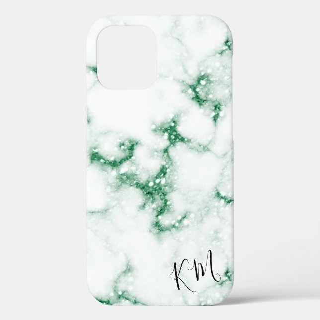 Funda De Case-Mate Para iPhone Mármol verde Purpurina personalizado (Reverso )