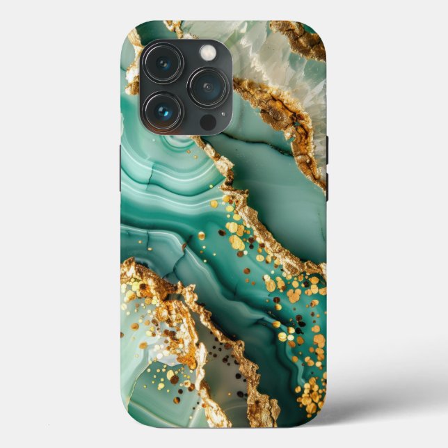 Funda De Case-Mate Para iPhone Mármol Verde y Dorado Elegante (Reverso )