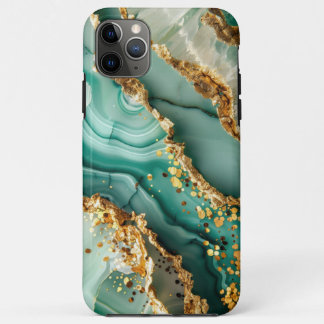 Funda Para iPhone 11 Pro Max Mármol Verde y Dorado Elegante