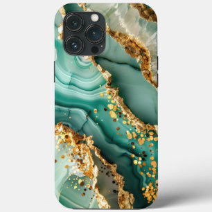 Funda Para iPhone 13 Pro Max Mármol Verde y Dorado Elegante