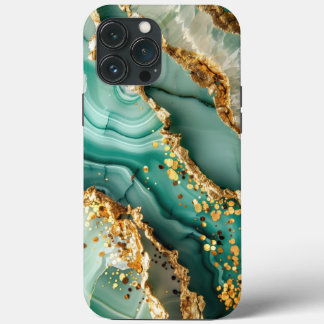 Funda Para iPhone 13 Pro Max Mármol Verde y Dorado Elegante