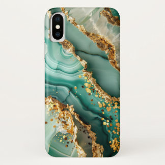 Funda Para iPhone X Mármol Verde y Dorado Elegante