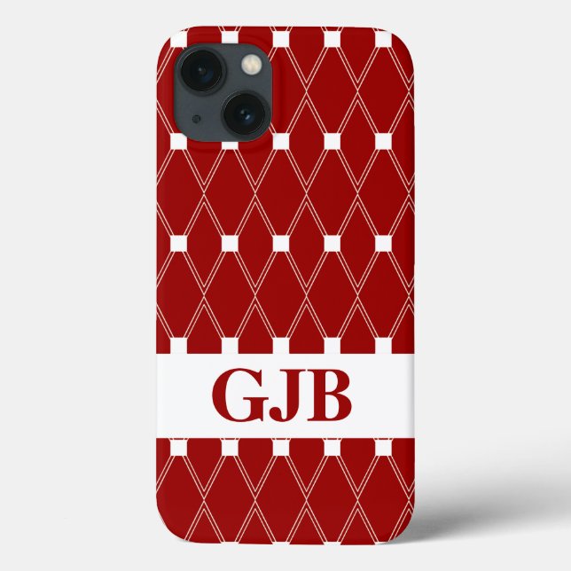 Funda De Case-Mate Para iPhone Maroon Argyle Lattice con monograma (Reverso)