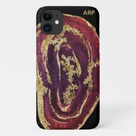 Funda Para iPhone 11 *~* Maroon Burgundy Wine Agate Gold Purpurina
