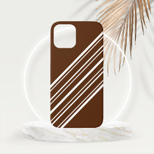 Funda Para iPhone 15 Marrón Chocolate con Rayas Blancas