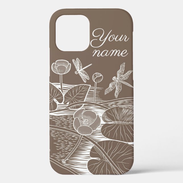Funda De Case-Mate Para iPhone Marrón gráfico de lirios de agua (Reverso )