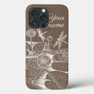 Funda Para iPhone 13 Pro Marrón gráfico de lirios de agua
