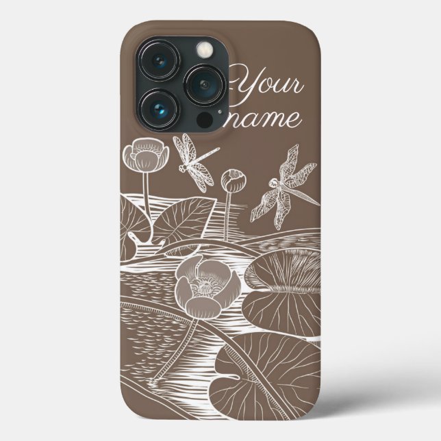 Funda De Case-Mate Para iPhone Marrón gráfico de lirios de agua (Reverso )