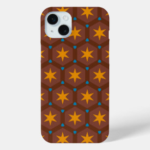 Funda Para iPhone 15 Mini Marrón, oro Patrón geométrico azul