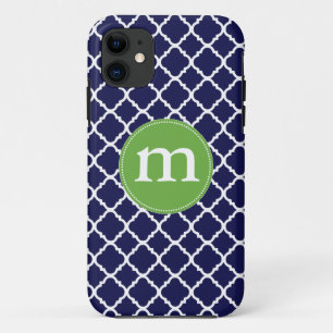 Funda Para iPhone 11 Marroquí azul marino elegante Quatrefoil