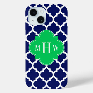 Funda Para iPhone 15 Marroquí blanco #5 Esmeralda 3 Monograma inicial