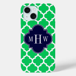 Funda Para iPhone 15 Marroquí blanco esmeralda #5 Marina 3 Monograma in