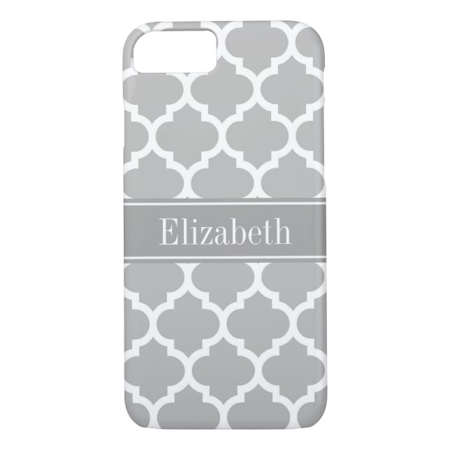 Funda De Case-Mate Para iPhone Marroquí blanco gris #5 Nombre gris oscuro Monogra (Reverso)