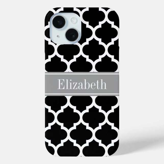 Funda De Case-Mate Para iPhone Marroquí blanco negro #5 Monograma nombre gris osc (Reverso )