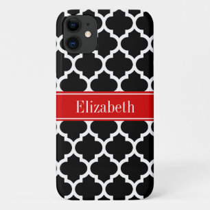 Funda Para iPhone 11 Marroquí blanco negro #5 Monograma nombre rojo
