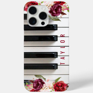 Funda Para iPhone 15 Pro Max marsala flor pianista música de nombre personaliza
