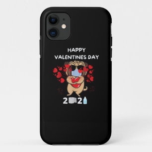 Funda Para iPhone 11 Máscara de corazón de pug lindo feliz Día de San V