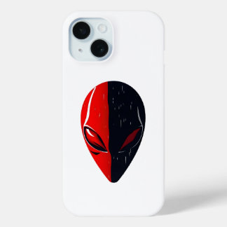 Funda Para iPhone 15 Máscara de Dualidad – Rostro Minimalista Rojo y Ne