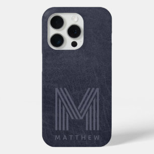 Funda Para iPhone 15 Pro Masculina Monograma negrita de cuero azul