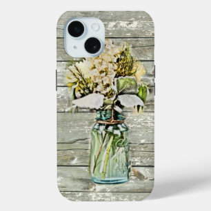 Funda Para iPhone 15 Mason jar wildflower barman de madera para el camp