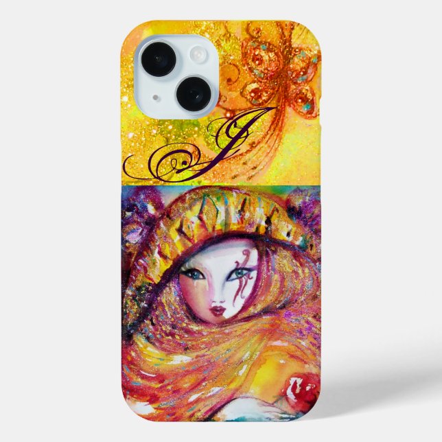 FUNDA DE Case-Mate PARA iPhone MASQUERADE VENECIANO - MÁSCARA EN MONOGRAMA AMARIL (Reverso )