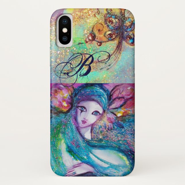 FUNDA DE Case-Mate PARA iPhone MASQUERADE VENECIANO /MÁSCARA EN MONOGRAMA AZUL (Reverso)
