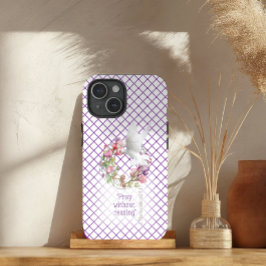 Funda Para iPhone 15 Matriz de la Línea Blanca Girly Mauve Biblia de la