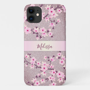 Funda Para iPhone 11 Mauve Purpurina Floral Floral Cerezo en flor en fl