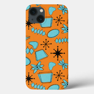 Funda Para iPhone 13 MCM Formas atómicas Turquesa en Naranja