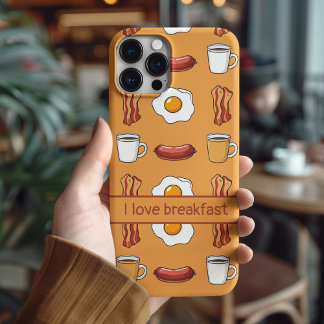 Funda Para iPhone 15 Pro Me encanta el desayuno, Patrón de comida en amaril