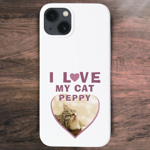 Funda Para iPhone 13 Me encanta mi gato Nombre de gato Foto Rosa