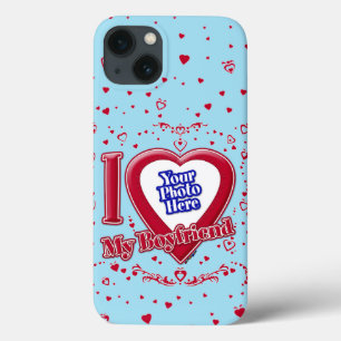Funda Para iPhone 13 Me encanta mi novio foto corazón rojo horizonte az