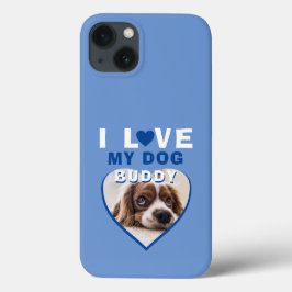 Funda Para iPhone 13 Me encanta mi perro Mascota del corazón azul foto