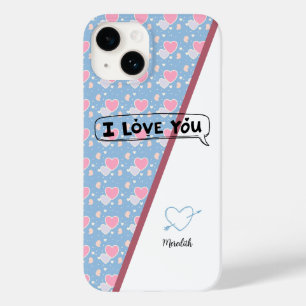 Funda Para iPhone 14 De Case-Mate Me encanta tu patrón de corazón azul y rosa