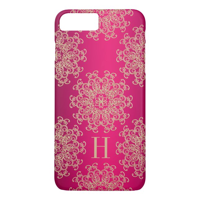 Funda De Case-Mate Para iPhone Medallón exótico con monograma del fucsia y del (Reverso)