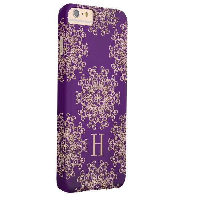 Funda De Case-Mate Para iPhone Medallón monogramo púrpura y oro exótico (Reverso/Derecho)